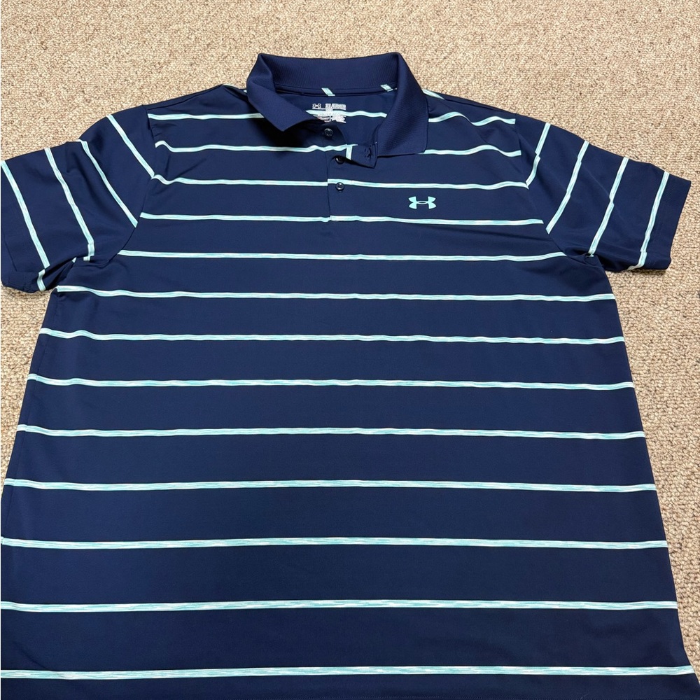 Under Armour Men's Blue and White Striped Polo